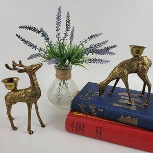 Vtg Brass Deer Candle Holders Deer Female Doe Candlesticks Rustic Deer Reindeer